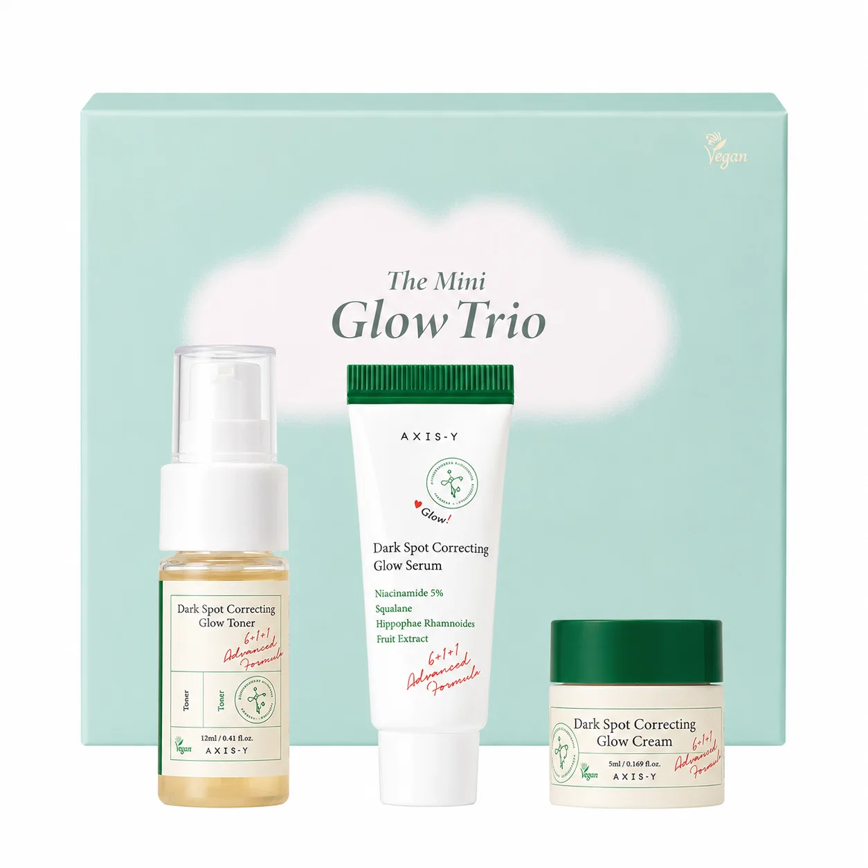 Axis Y The Mini Glow Trio - Glow Toner 12ml - Glow Serum 5ml - Glow Cream 5ml